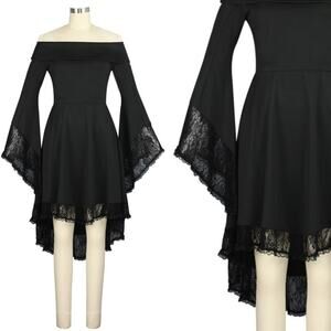 ❤️ Plus Size Off Shoulder Lace Pocket Gothic Dress